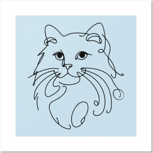 One Line Drawing for cat lover Posters and Art
